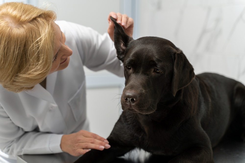 doctor checking dog